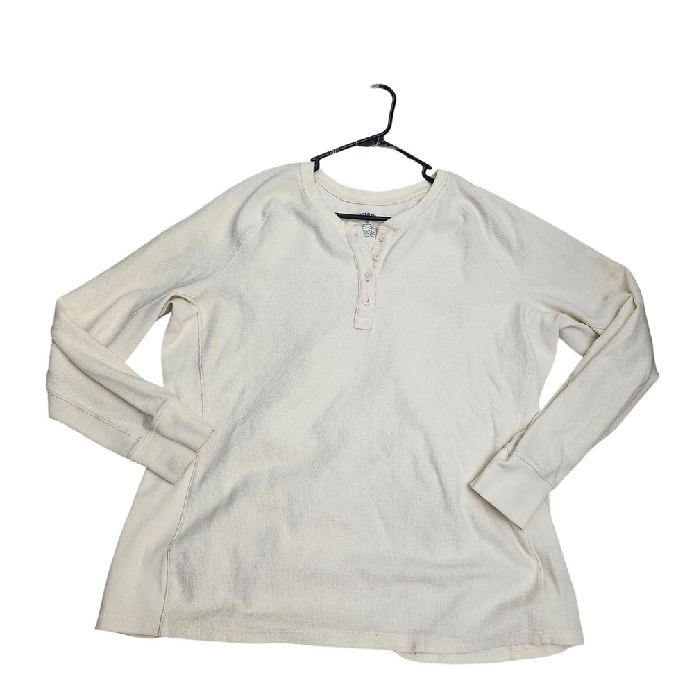 Duluth Trading Co Cream Waffle Knit Henley Top Long Sleeve XXL Raglan Thermal